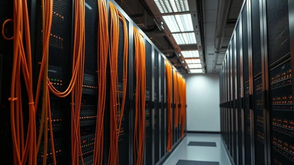 Server room with bronze cables and warm lighting, profession